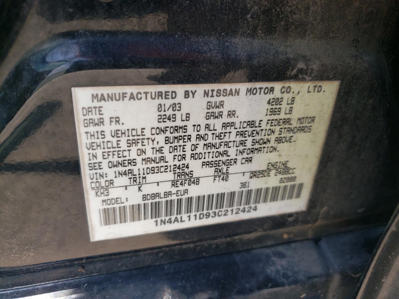 1N4AL11D93C212424 2003 Nissan Altima Base