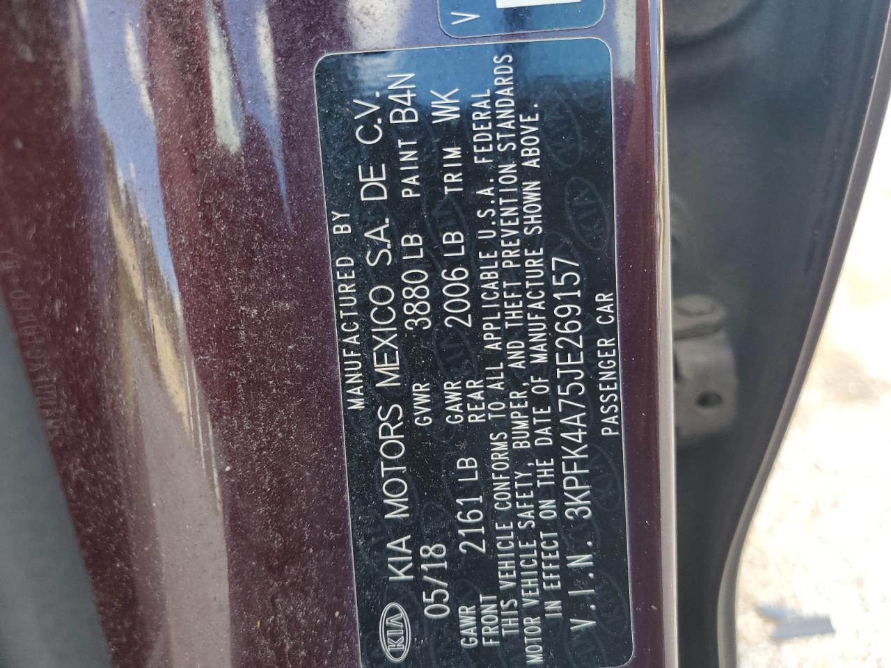 3KPFK4A75JE269157 2018 Kia Forte Lx