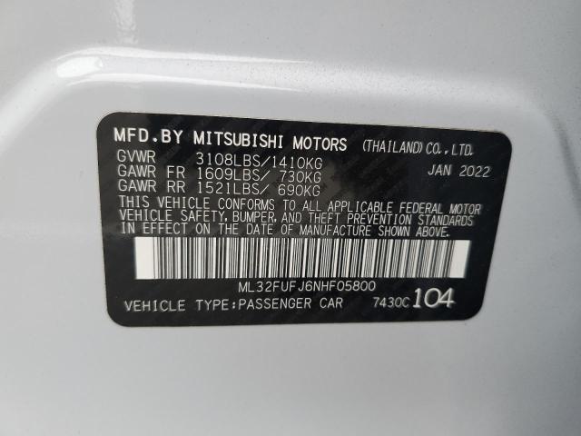 2022 Mitsubishi Mirage G4 Es VIN: ML32FUFJ6NHF05800 Lot: 57718094