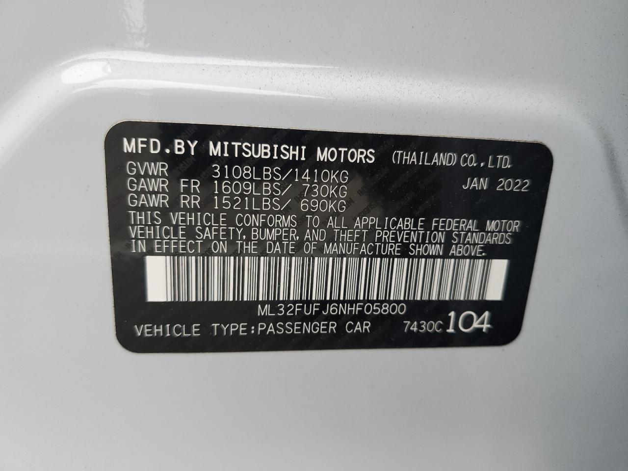 ML32FUFJ6NHF05800 2022 Mitsubishi Mirage G4 Es