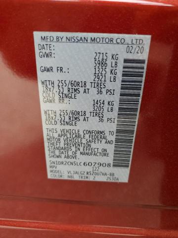 2020 Nissan Pathfinder Sl VIN: 5N1DR2CN5LC607908 Lot: 59661264