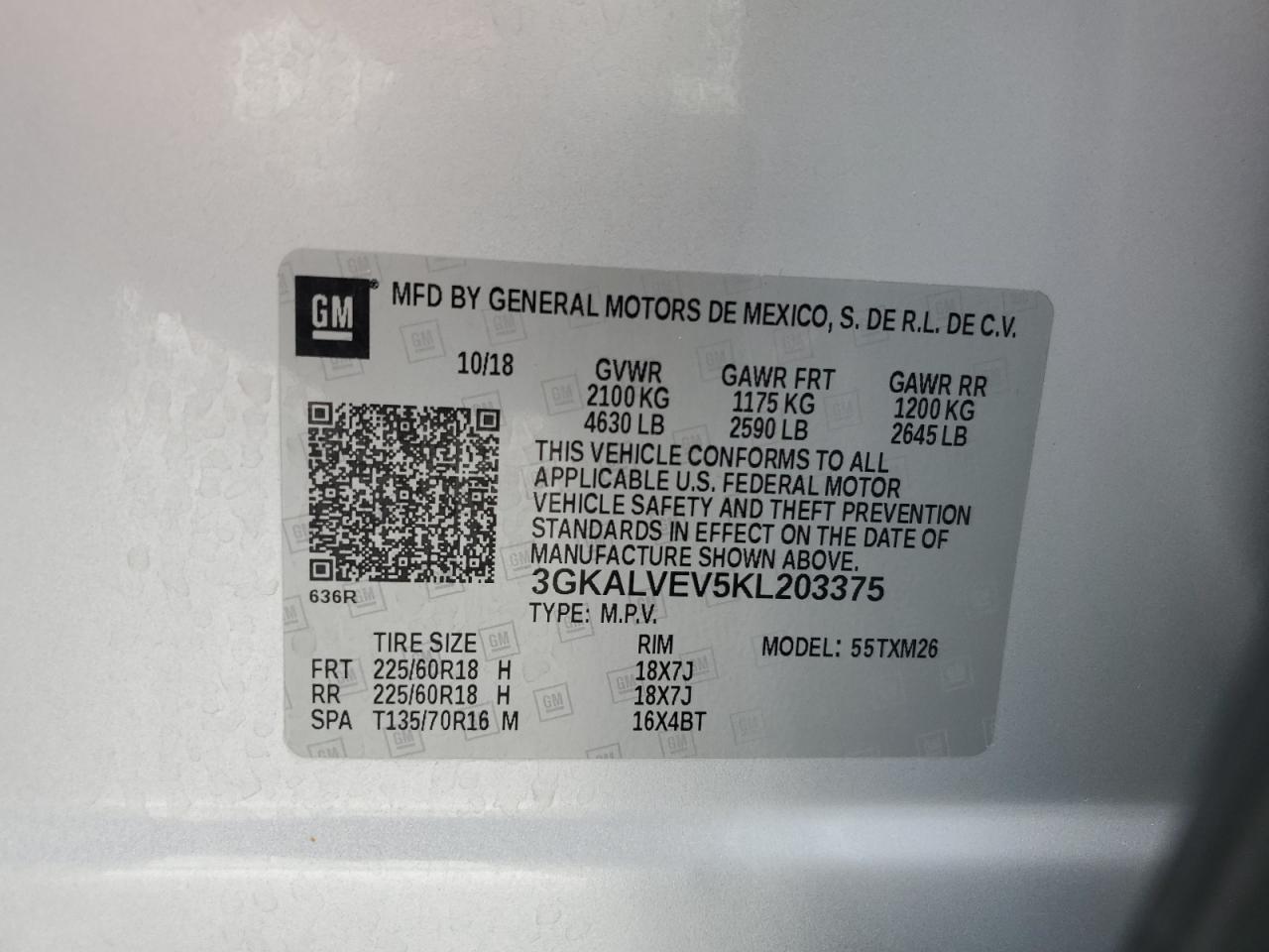 3GKALVEV5KL203375 2019 GMC Terrain Slt