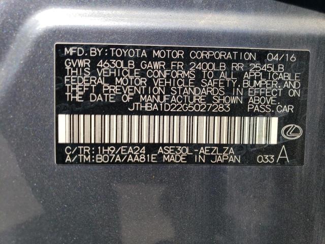 2016 Lexus Is 200T VIN: JTHBA1D22G5027283 Lot: 59910474