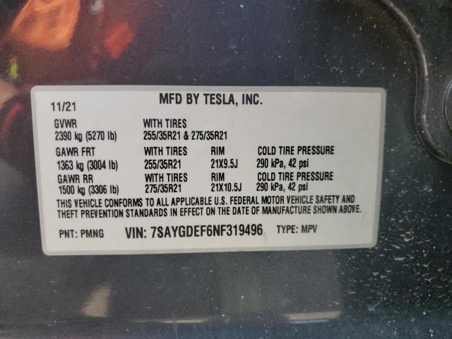 2022 Tesla Model Y VIN: 7SAYGDEF6NF319496 Lot: 59543294