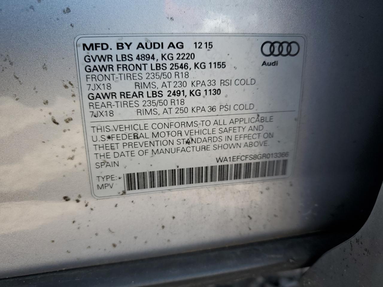 WA1EFCFS8GR013366 2016 Audi Q3 Premium Plus