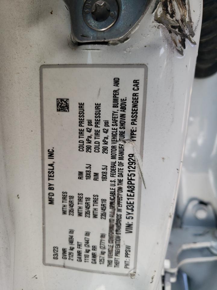 5YJ3E1EA8PF512929 2023 Tesla Model 3