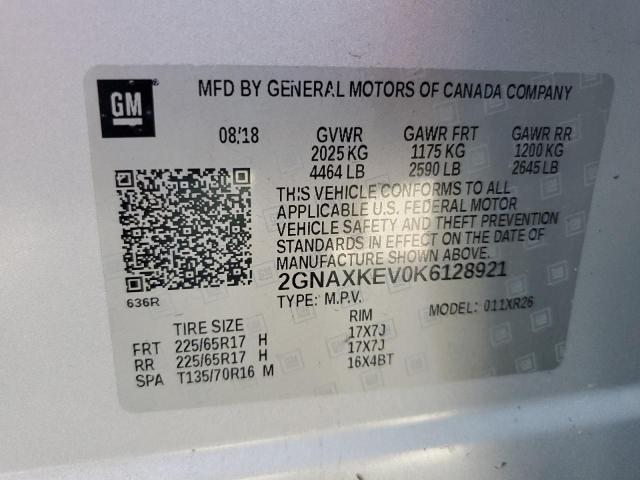 2GNAXKEV0K6128921 2019 Chevrolet Equinox Lt