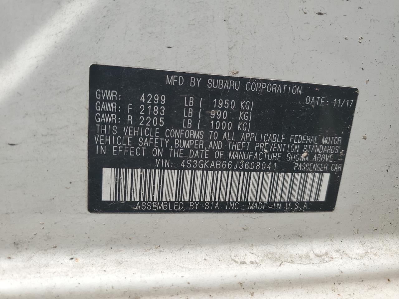 4S3GKAB66J3608041 2018 Subaru Impreza Premium