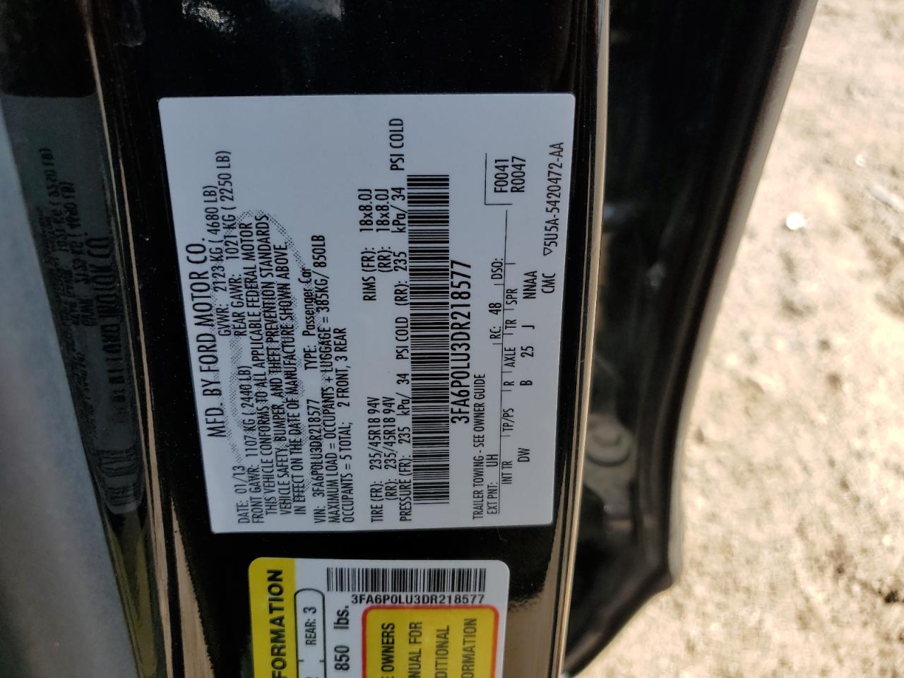 3FA6P0LU3DR218577 2013 Ford Fusion Se Hybrid