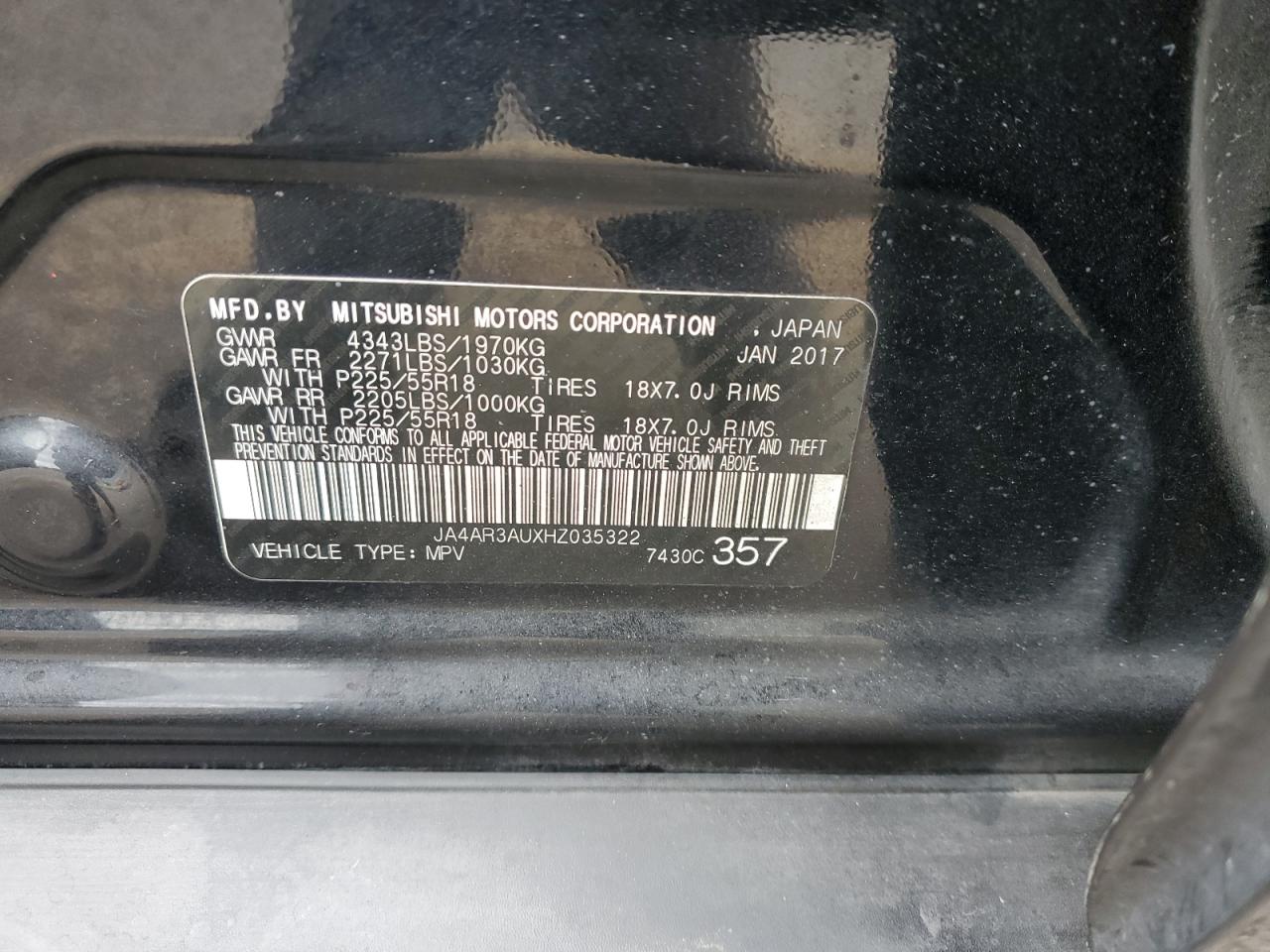 JA4AR3AUXHZ035322 2017 Mitsubishi Outlander Sport Es