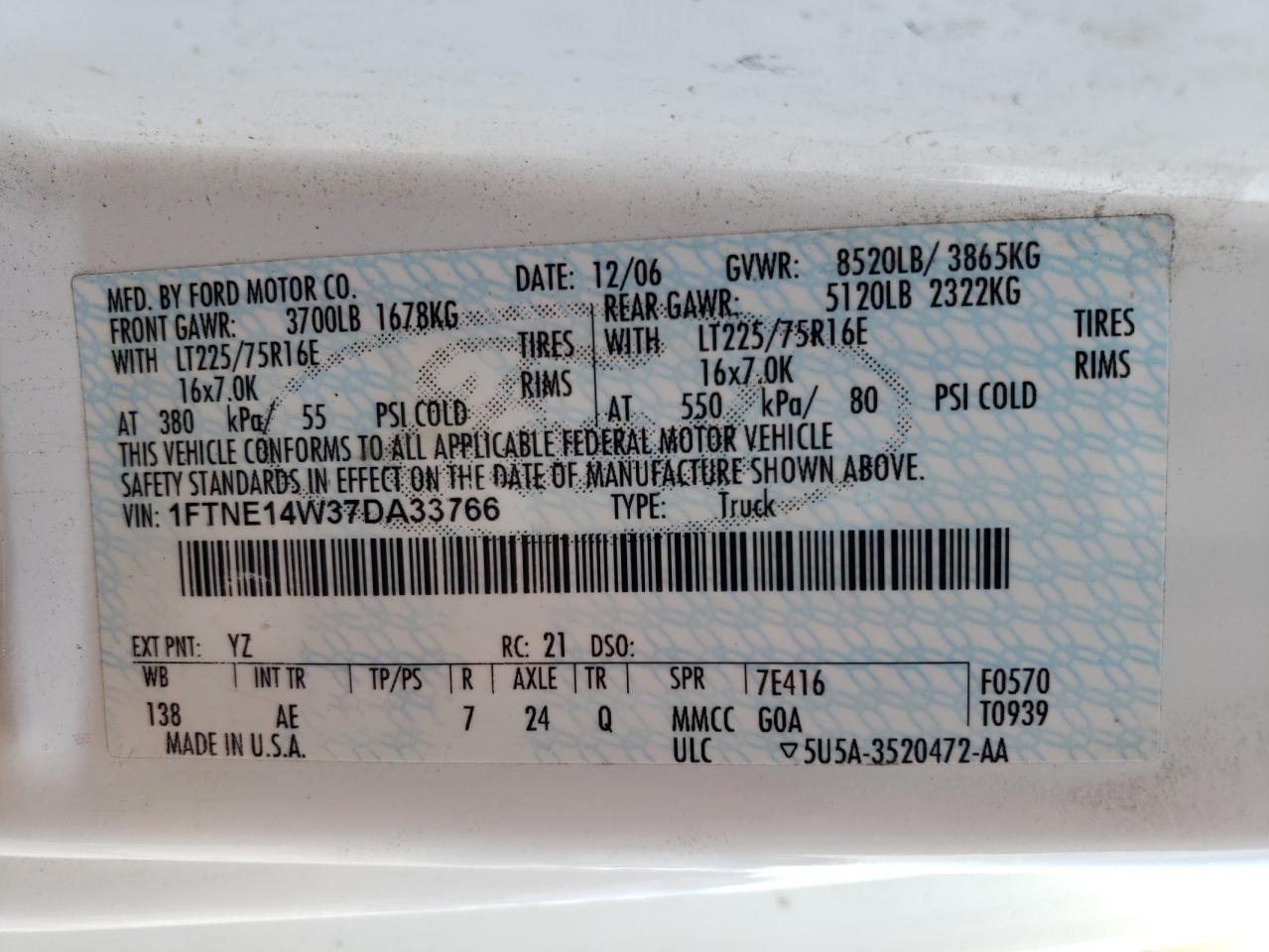 1FTNE14W37DA33766 2007 Ford Econoline E150 Van