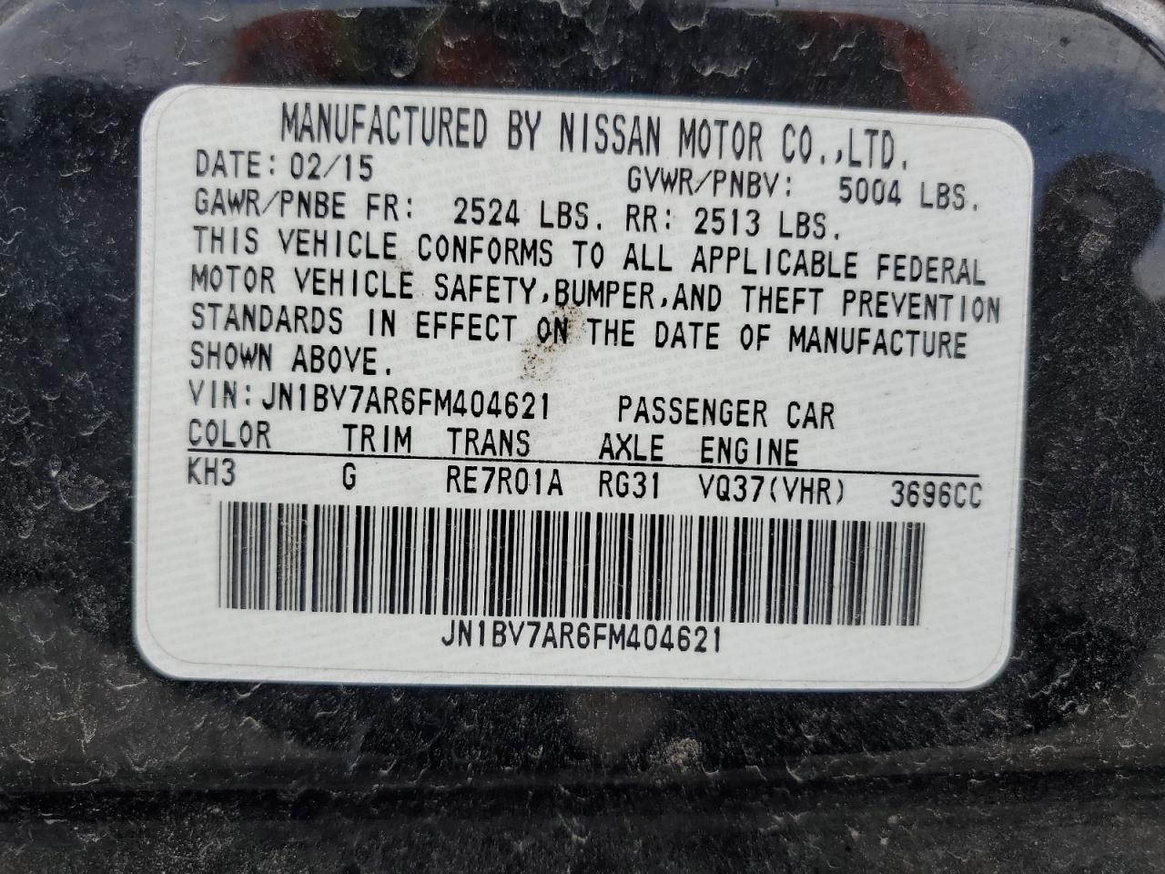 JN1BV7AR6FM404621 2015 Infiniti Q50 Base