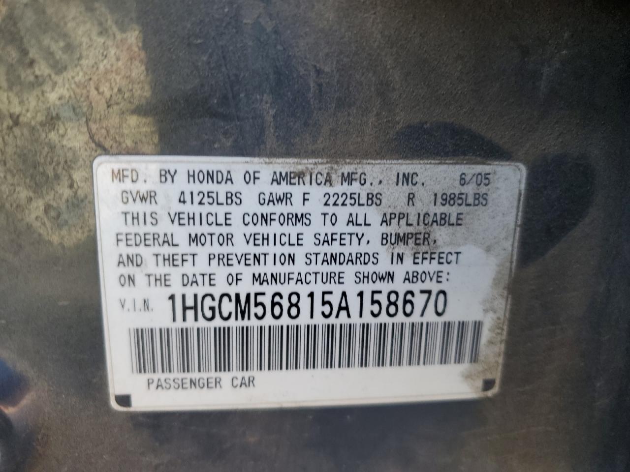 1HGCM56815A158670 2005 Honda Accord Ex