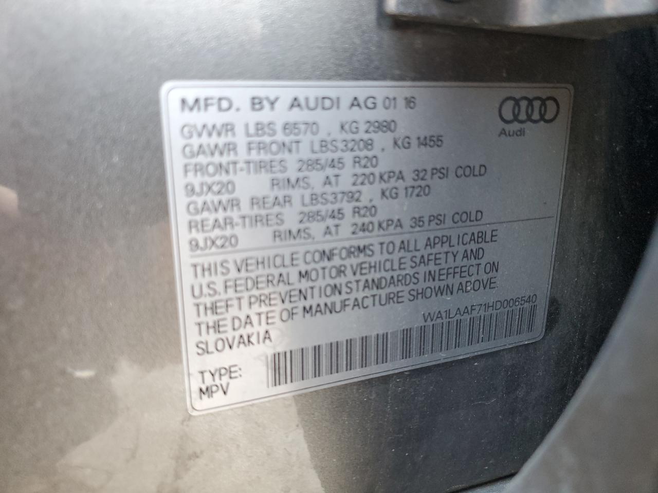 WA1LAAF71HD006540 2017 Audi Q7 Premium Plus
