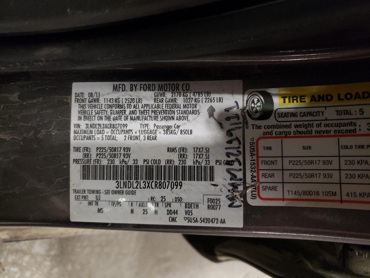 3LNDL2L3XCR807099 2012 Lincoln Mkz Hybrid