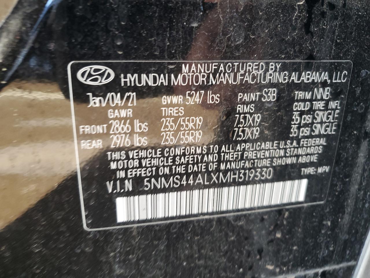 5NMS44ALXMH319330 2021 Hyundai Santa Fe Limited