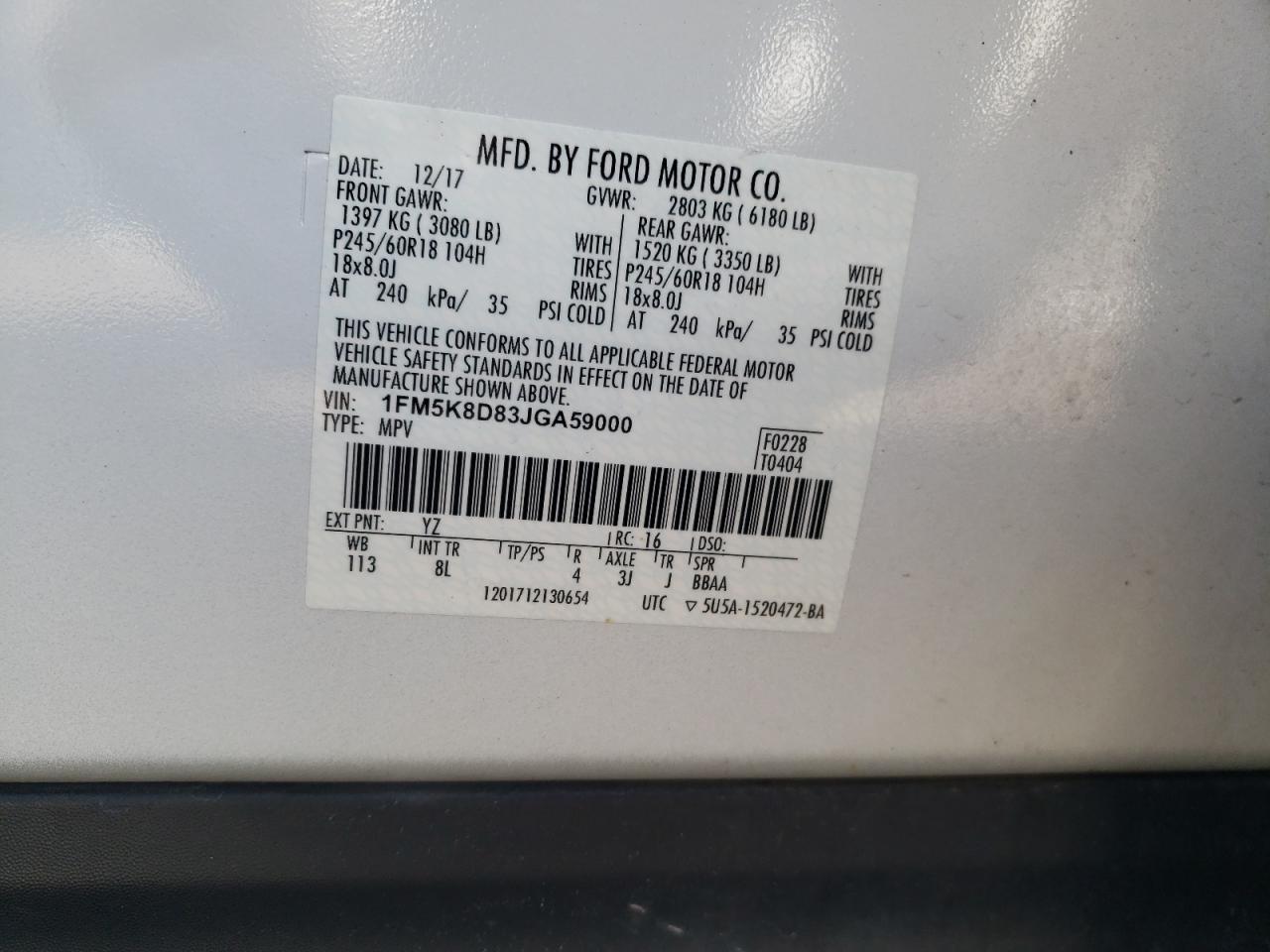 1FM5K8D83JGA59000 2018 Ford Explorer Xlt