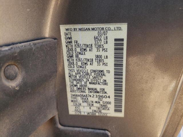 2007 Nissan Titan Xe VIN: 1N6BA06A87N239604 Lot: 58558124