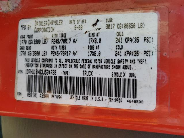 2003 Dodge Ram 1500 St VIN: 1D7HU18N63J534735 Lot: 57897074