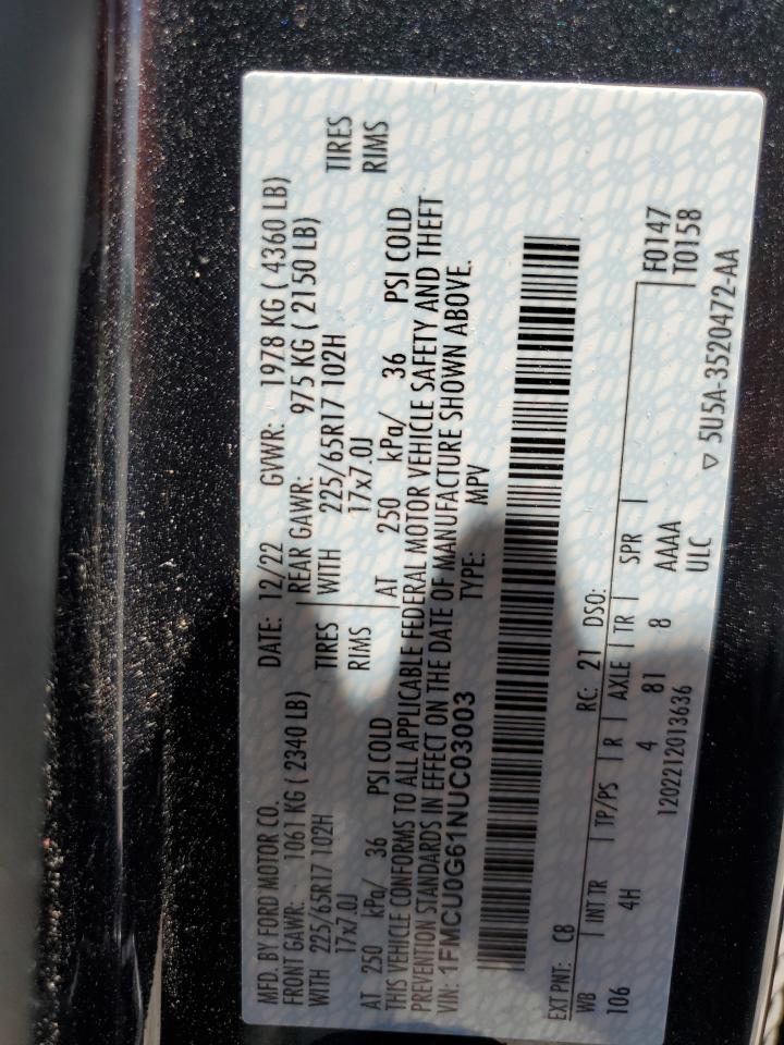 1FMCU0G61NUC03003 2022 Ford Escape Se