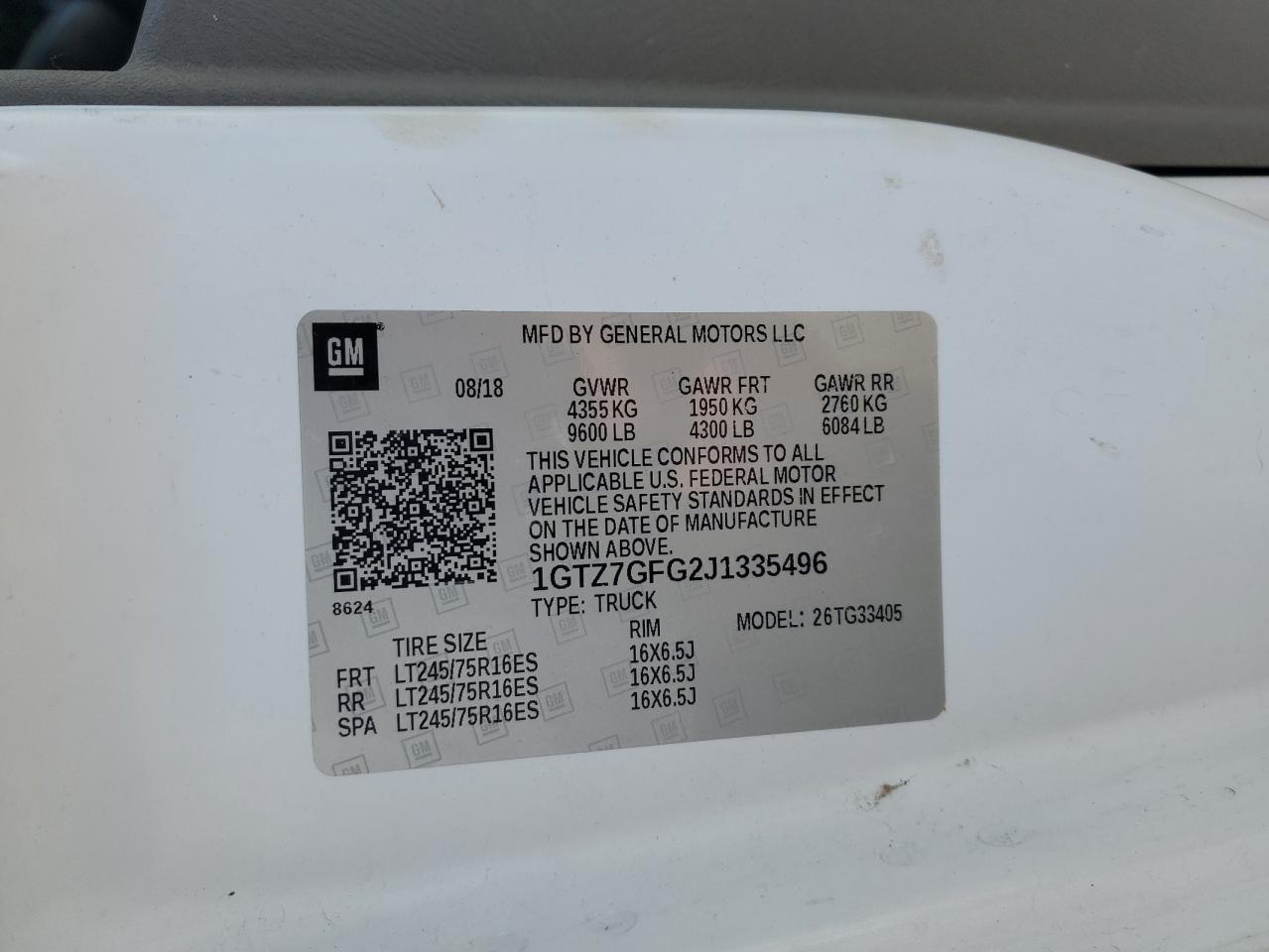 1GTZ7GFG2J1335496 2018 GMC Savana G3500