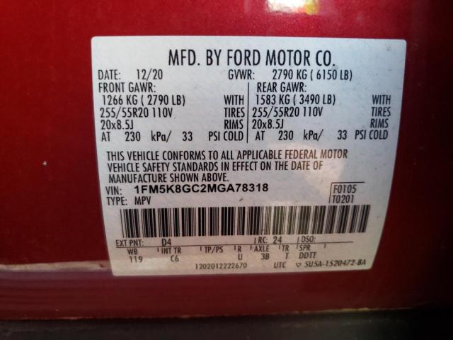 2021 Ford Explorer St VIN: 1FM5K8GC2MGA78318 Lot: 60828154