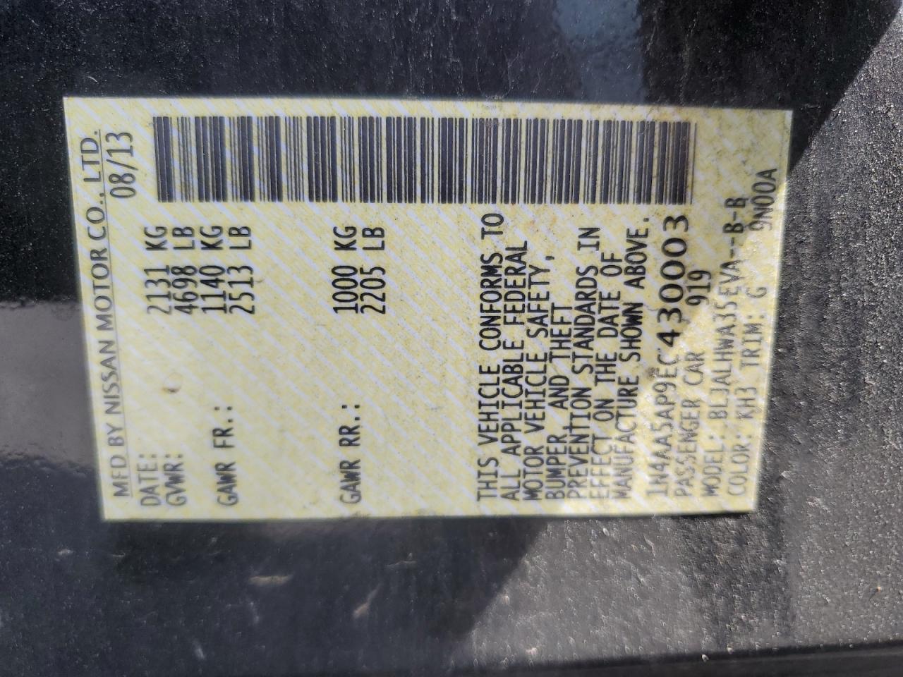 1N4AA5AP9EC430003 2014 Nissan Maxima S