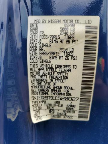 2001 Nissan Xterra Xe VIN: 5N1ED28T91C520827 Lot: 57577634