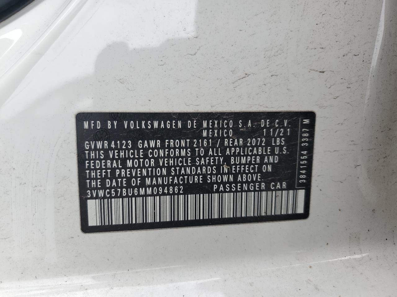 3VWC57BU6MM094862 2021 Volkswagen Jetta S