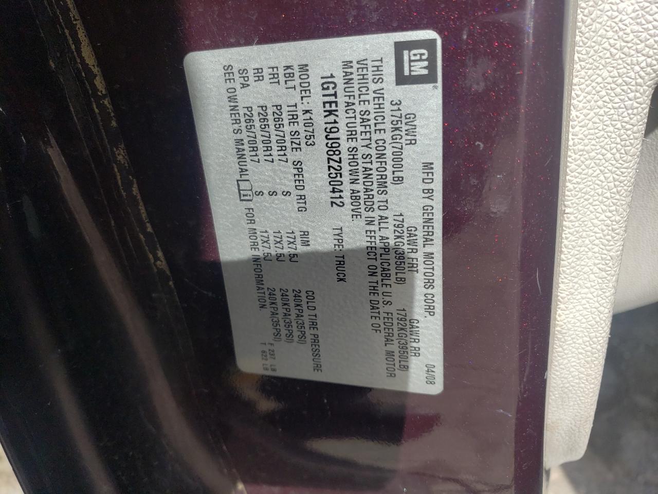 1GTEK19J98Z250412 2008 GMC Sierra K1500