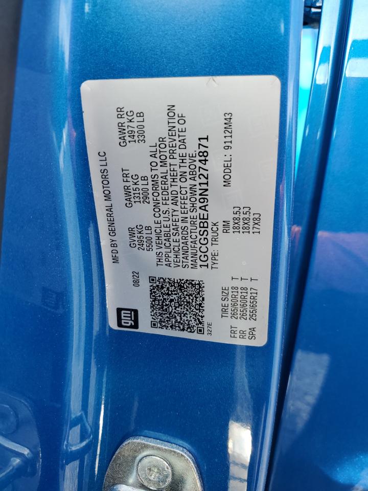 1GCGSBEA9N1274871 2022 Chevrolet Colorado