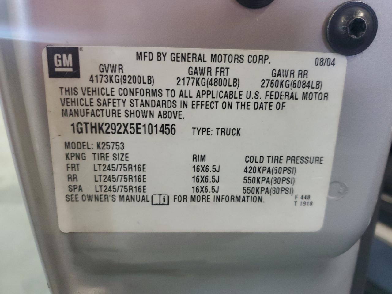 1GTHK292X5E101456 2005 GMC Sierra K2500 Heavy Duty