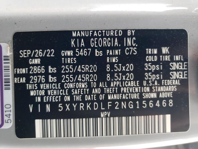 2022 Kia Sorento Sx VIN: 5XYRKDLF2NG156468 Lot: 61135824