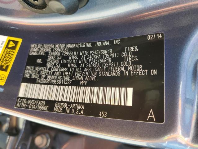 2014 Toyota Highlander Le VIN: 5TDZKRFH9ES011327 Lot: 60712634