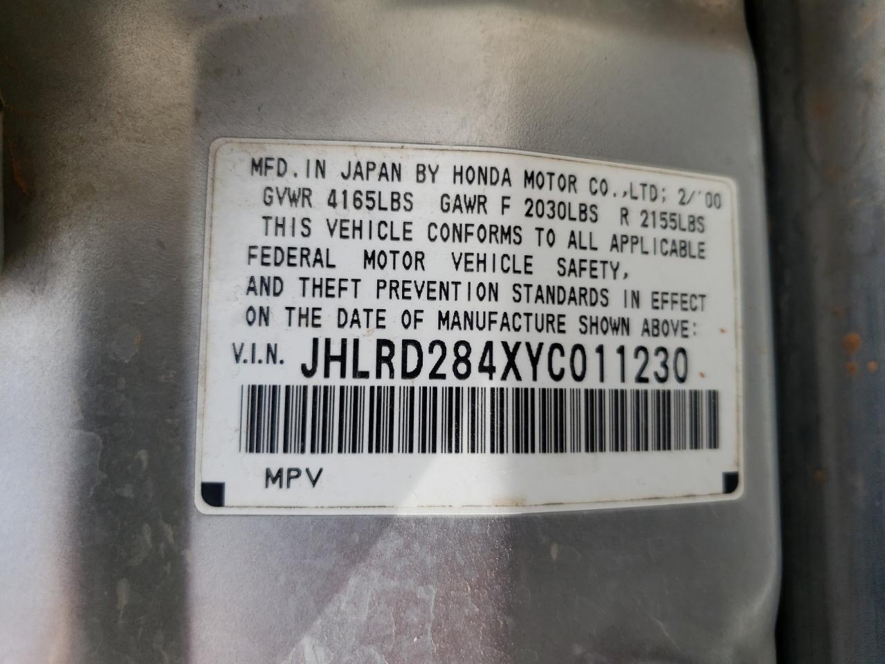 JHLRD284XYC011230 2000 Honda Cr-V Lx