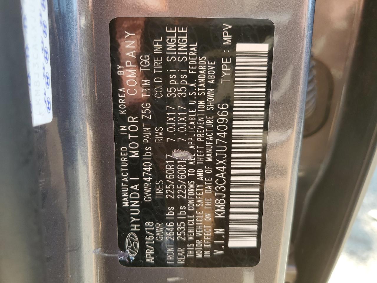 KM8J3CA4XJU740966 2018 Hyundai Tucson Sel