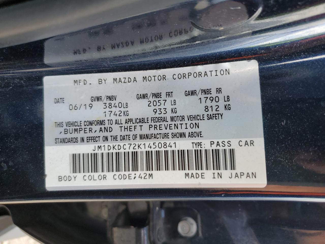 JM1DKDC72K1450841 2019 Mazda Cx-3 Touring