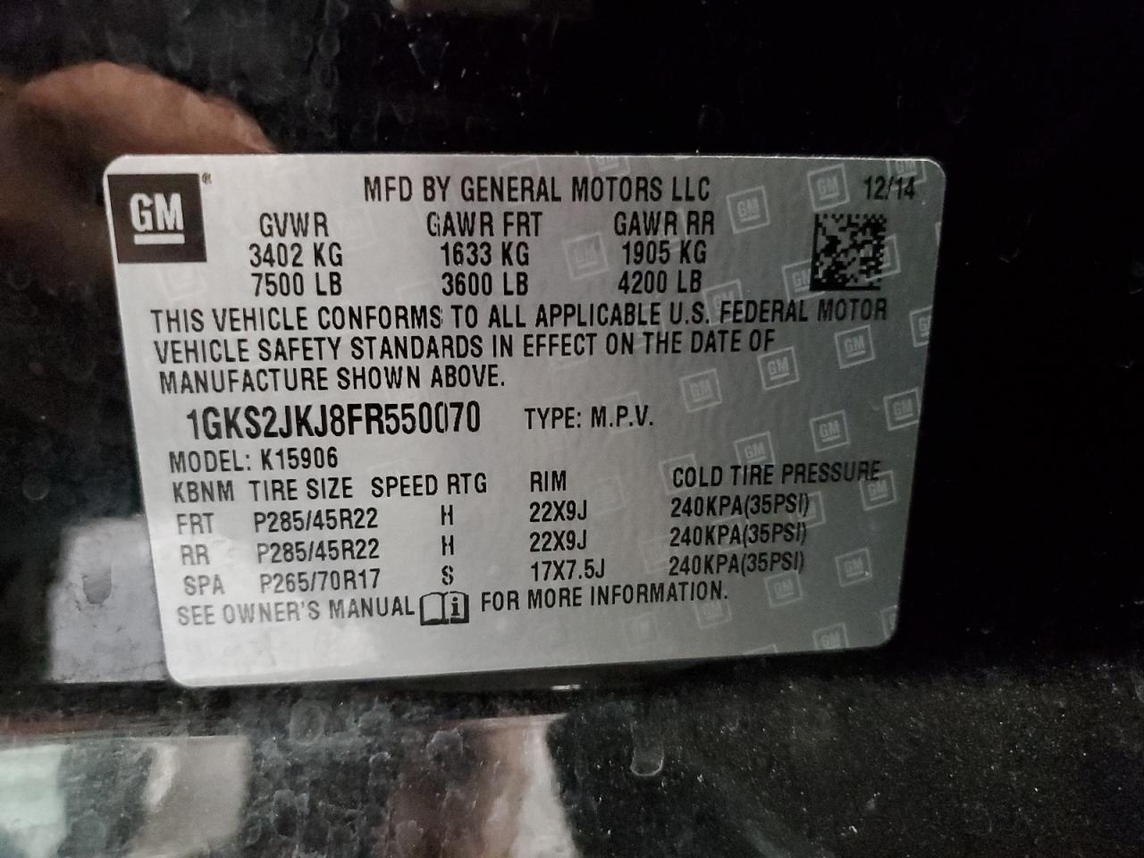 1GKS2JKJ8FR550070 2015 GMC Yukon Xl Denali