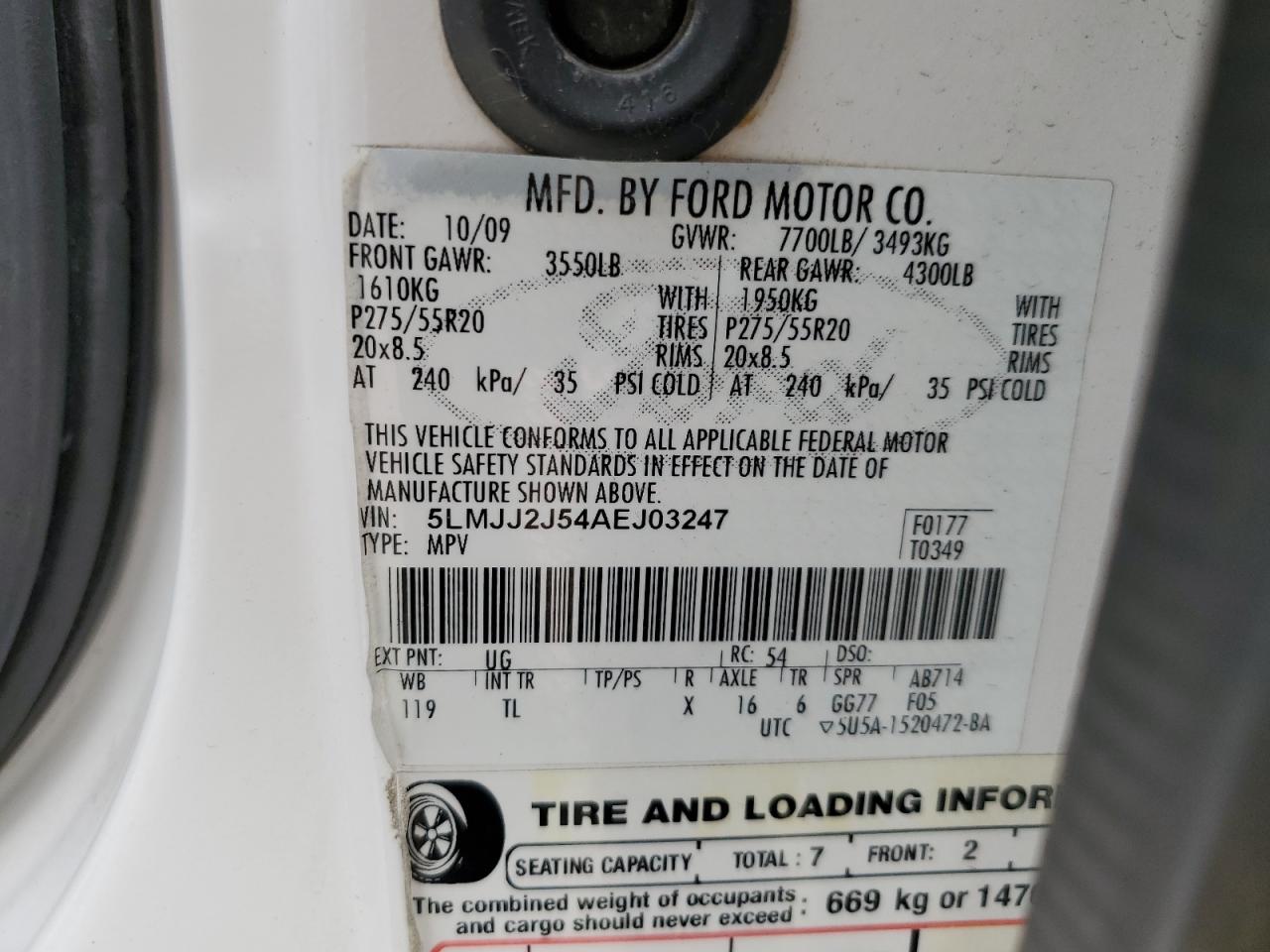 5LMJJ2J54AEJ03247 2010 Lincoln Navigator