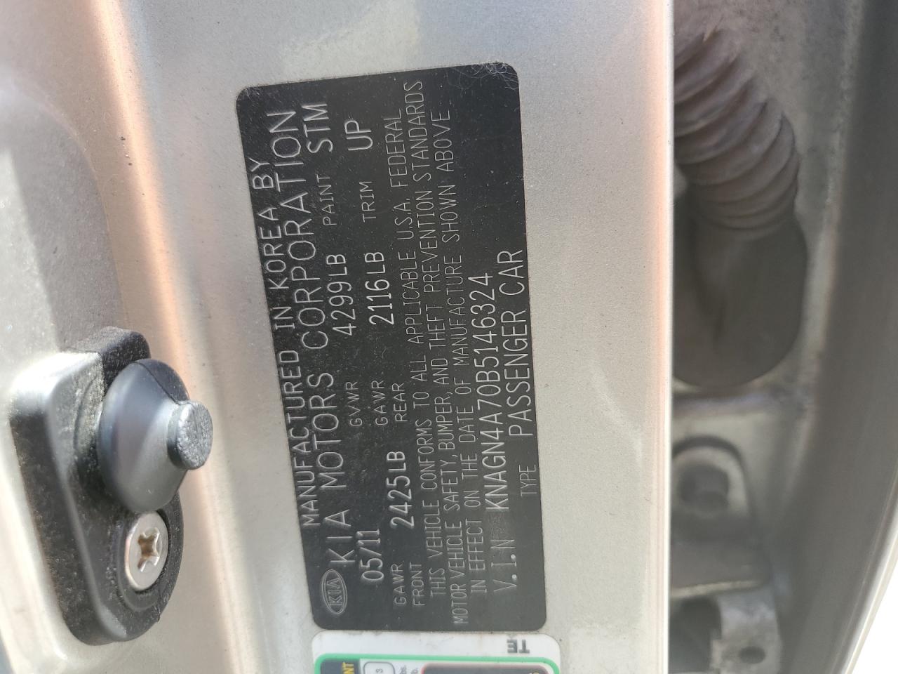 KNAGN4A70B5146324 2011 Kia Optima Ex