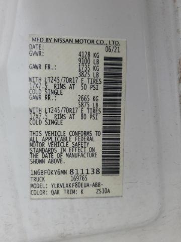 2021 Nissan Nv 2500 S VIN: 1N6BF0KY6MN811138 Lot: 58266904