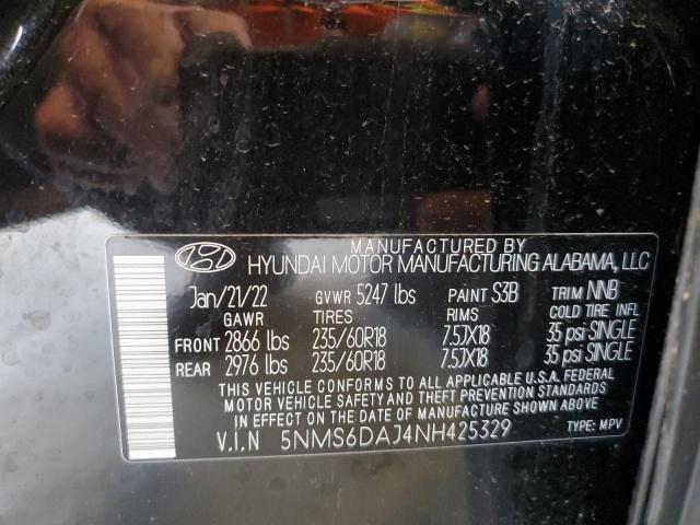 2022 Hyundai Santa Fe Sel VIN: 5NMS6DAJ4NH425329 Lot: 56875254