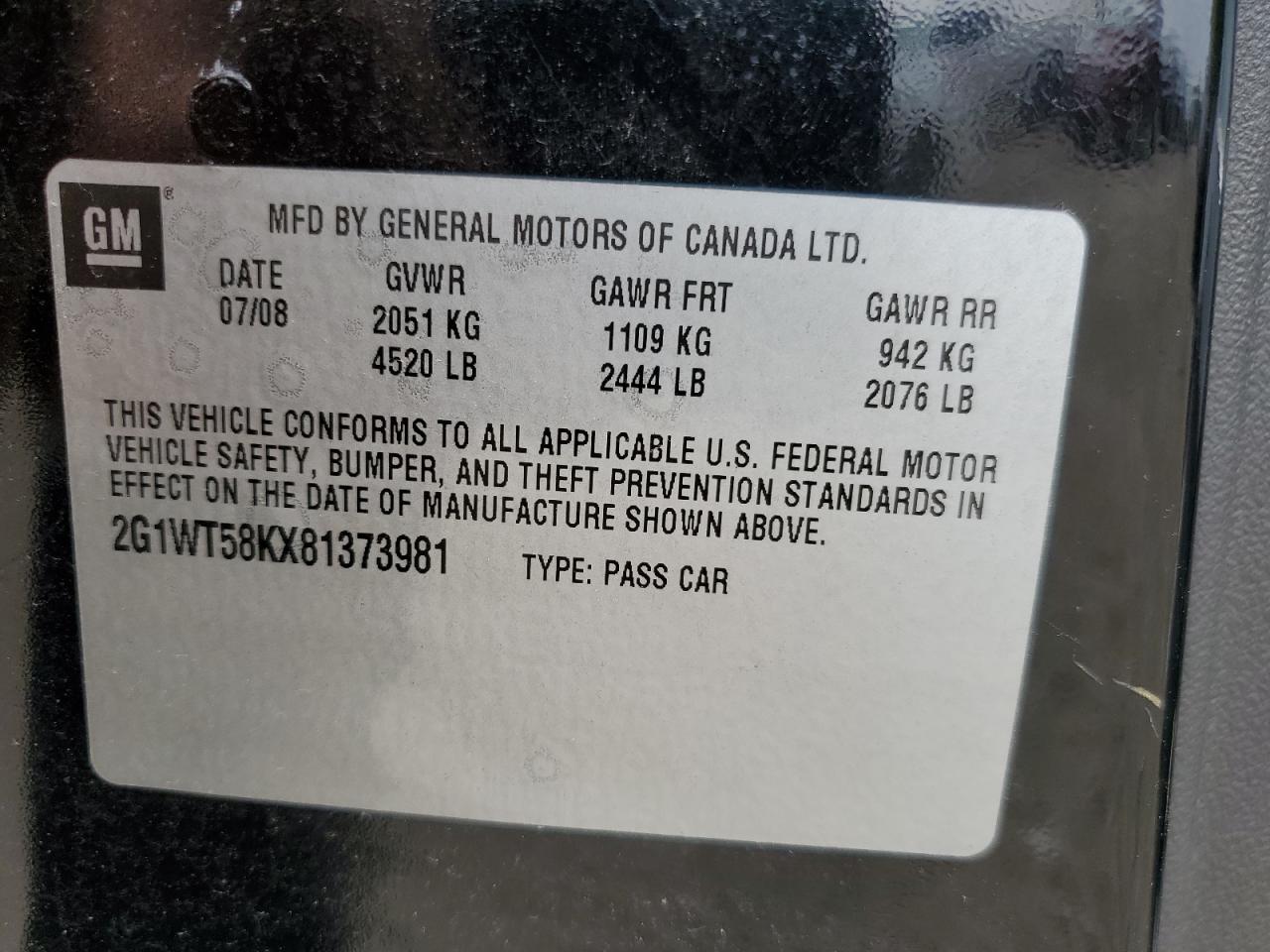 2G1WT58KX81373981 2008 Chevrolet Impala Lt