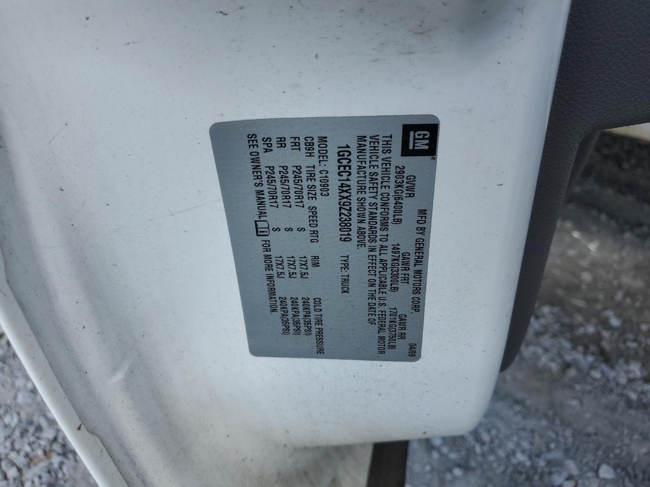 1GCEC14XX9Z238019 2009 Chevrolet Silverado C1500