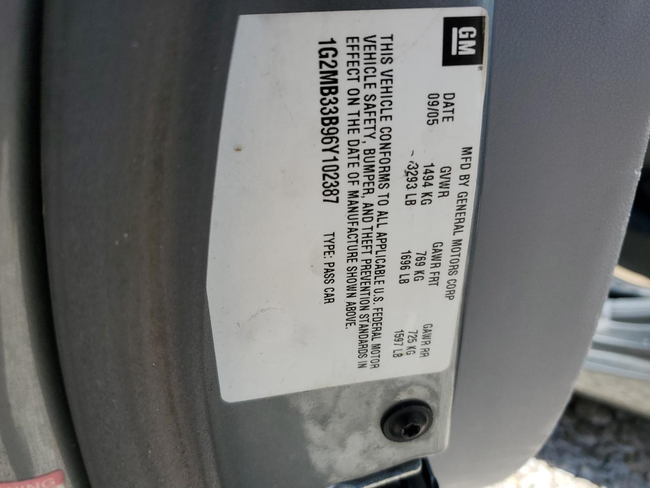 1G2MB33B96Y102387 2006 Pontiac Solstice