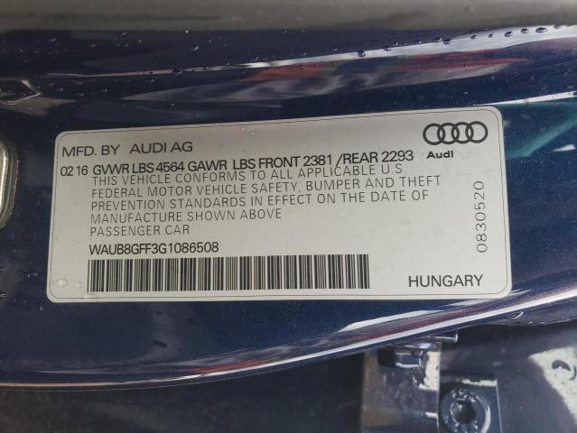 2016 Audi A3 Premium VIN: WAUB8GFF3G1086508 Lot: 59218204