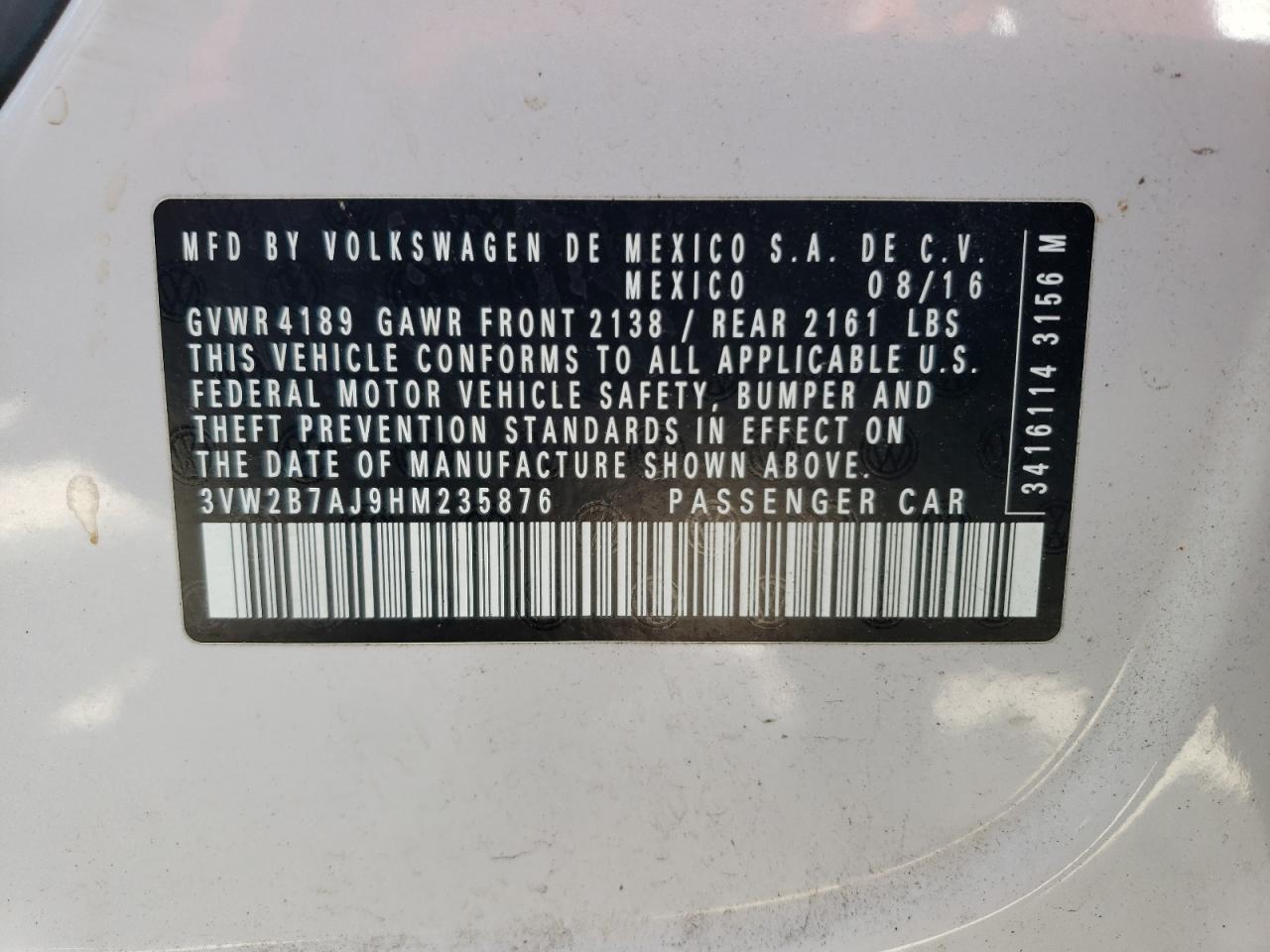 3VW2B7AJ9HM235876 2017 Volkswagen Jetta S