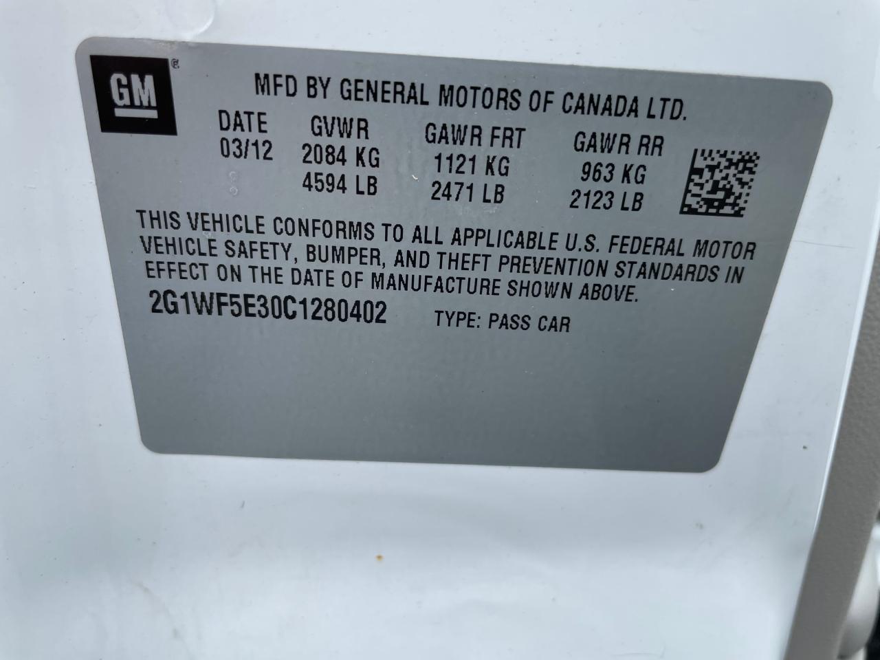 2G1WF5E30C1280402 2012 Chevrolet Impala Ls