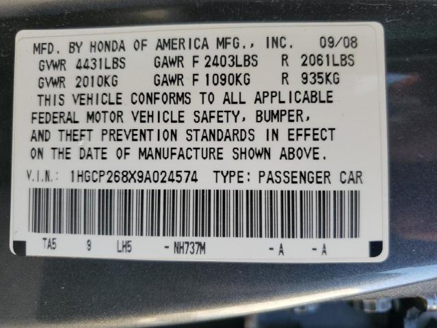 2009 Honda Accord Exl VIN: 1HGCP268X9A024574 Lot: 60150994