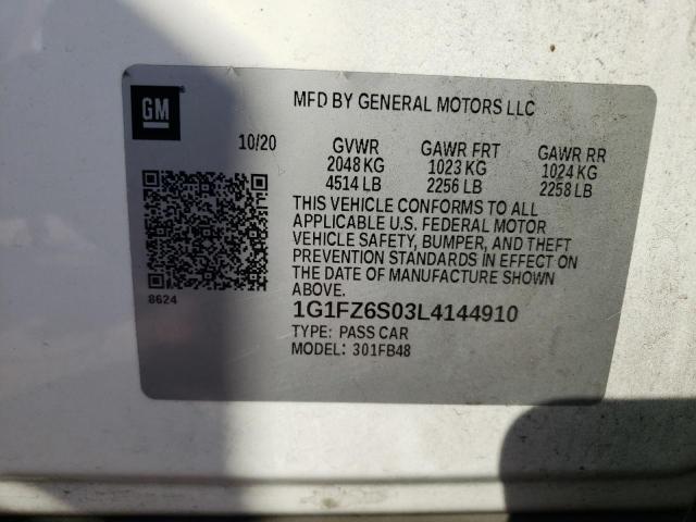 2020 Chevrolet Bolt Ev Premier VIN: 1G1FZ6S03L4144910 Lot: 57784284